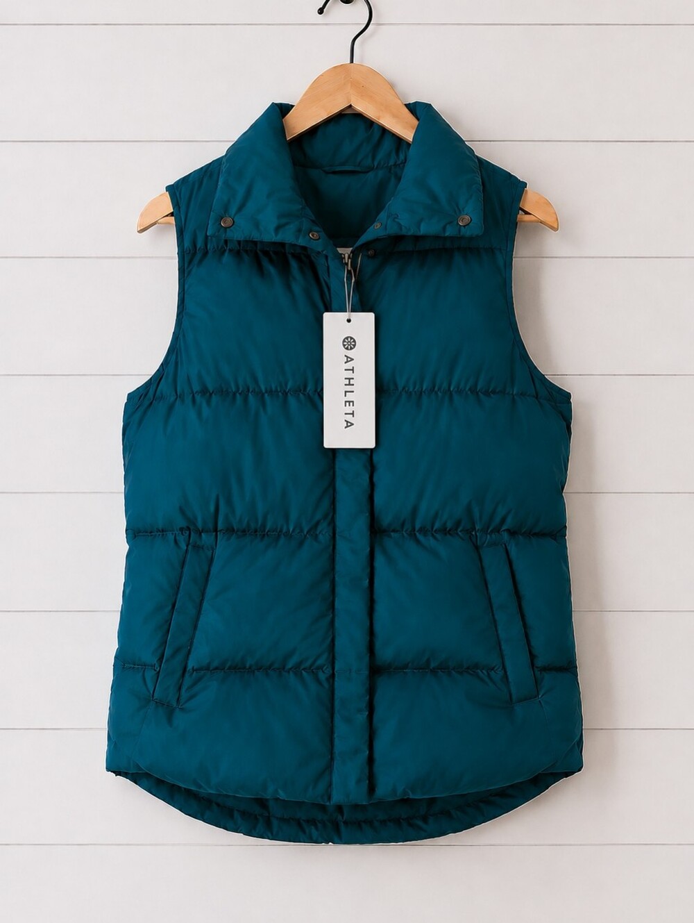 Athleta Downtown Puffer Vest Teal Sz S NWT